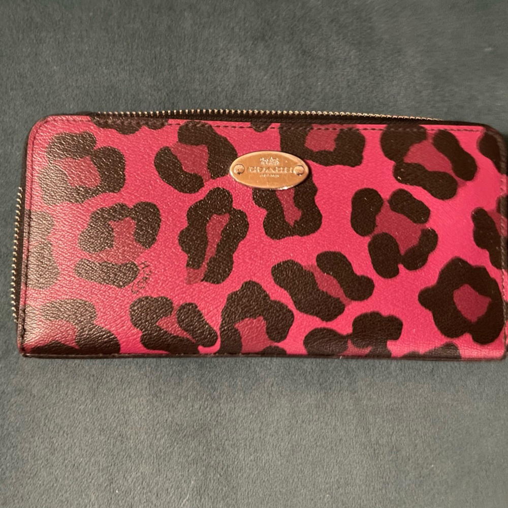 Coach Zip-Around Pink and Black Leopard Print Wallet